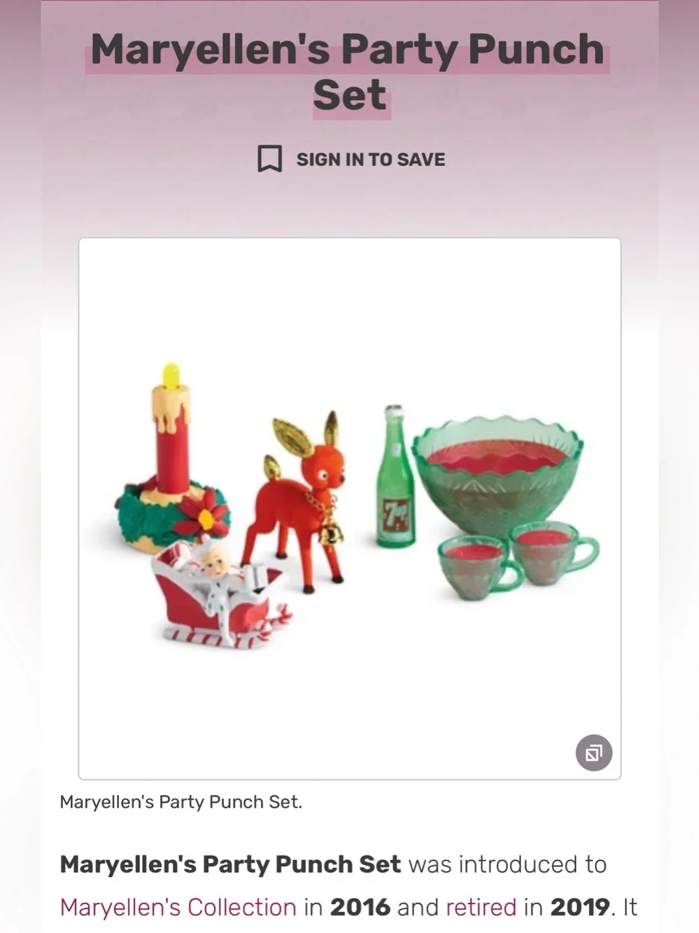 American Girl Maryellen Holiday Party Punch Set 7pc